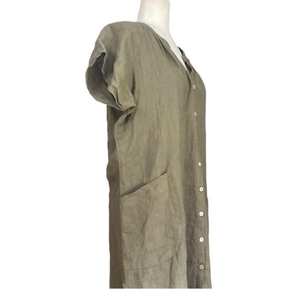 Kyla Seo Bohemian 100% Linen Tunic Dress XXL in Khaki Green - Picture 8 of 10